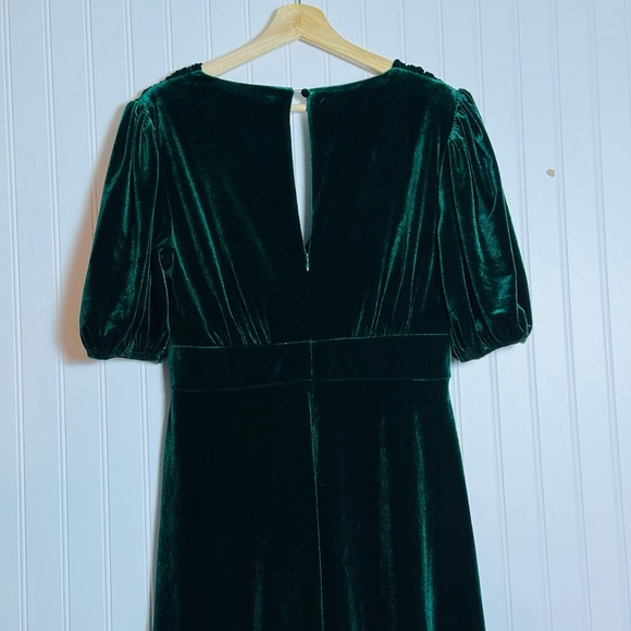 ALEXIA ADMOR Nola V-Neck Puff Sleeve Fit & Flare Drees Deep Green Size 8 Unlined - Picture 8 of 15